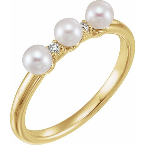 Freshwater Pearl & Diamond Ring .03 ctw - 14K Yellow Gold