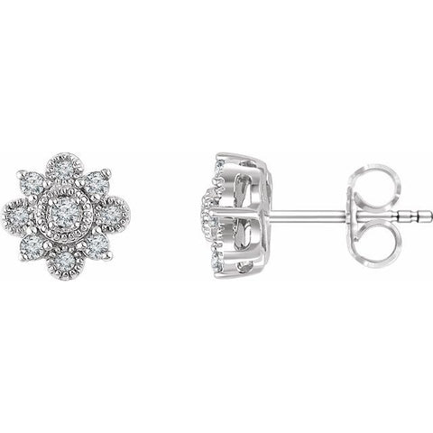 Diamond Vintage-Inspired Halo Earrings 1/5 ctw - 14K White Gold