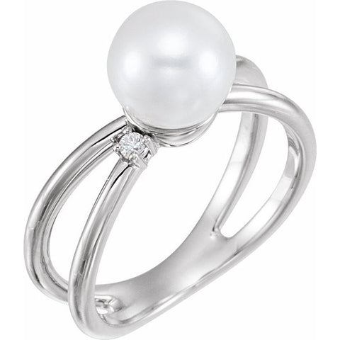 Freshwater Pearl & Diamond Ring .04 ctw