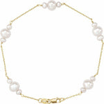 14K Yellow Gold Freshwater Pearl 5.5-6mm Tincup Bracelet 7.5" - Henry D Jewelry