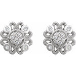 Diamond Cluster Earrings 1/8 ctw - Sterling Silver