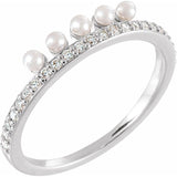 Freshwater Pearl & Diamond Ring 1/5 ctw - 14K White Gold