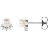Freshwater Pearl & Diamond Earrings .08 ctw - 14K White Gold