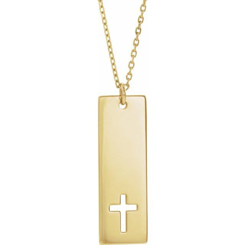 Pierced Cross Engravable Bar Necklace