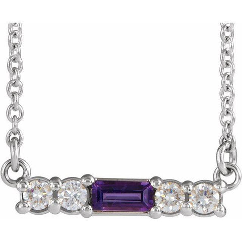 Amethyst & Diamond Bar 1/5 ctw Necklace 18" - Henry D Jewelry