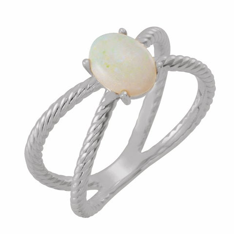 Opal Criss-Cross Rope Ring - 14K White Gold