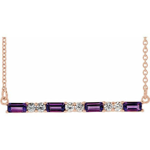 Amethyst & Diamond Bar 1/5 ctw Necklace 16-18" - Henry D Jewelry