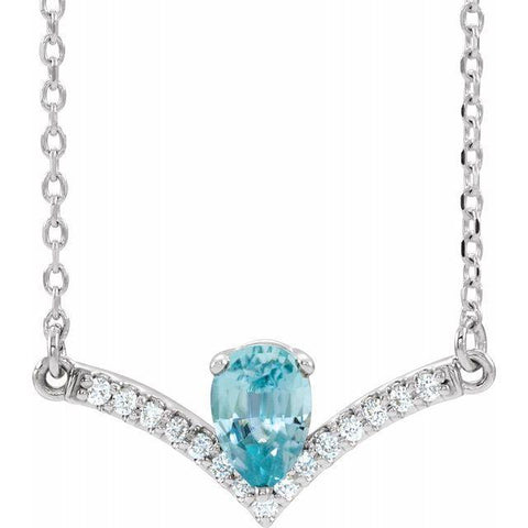 Blue Zircon & Diamond .06 ctw Necklace 18" - Henry D Jewelry