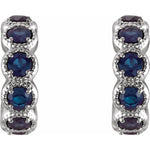 Blue Sapphire Hoop Earrings - 14K White Gold