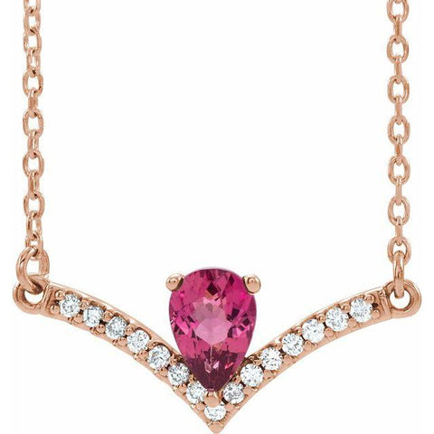 Pink Tourmaline & Diamond .06 ctw Necklace 18" - Henry D Jewelry