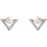 Freshwater Pearl & Diamond Earrings 1/5 ctw - 14K White Gold