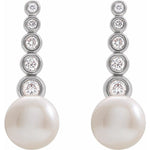 Freshwater Pearl & Diamond Earrings 1/8 ctw - 14K White Gold