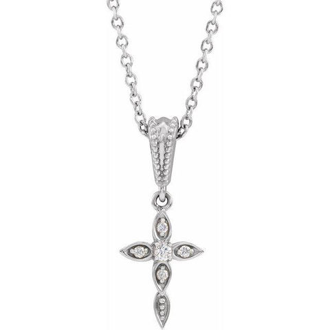 Petite Diamond Cross .03 ctw  Necklace 16-18" - Henry D Jewelry