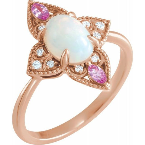 Ethiopian Opal, Pink Sapphire & Diamond Ring .05 ctw