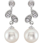 Freshwater Pearl & Diamond Earrings 1/6 ctw  - 14K White Gold