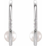 Freshwater Pearl & Diamond Hoop Earrings .025 ctw - 14K White Gold