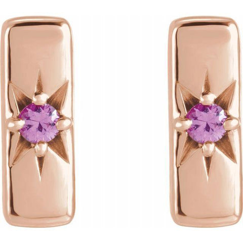 Pink Sapphire Starburst Bar Earring - Henry D Jewelry