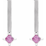Pink Sapphire Drop Earrings - 14K White Gold