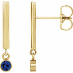 Blue Sapphire Bar Dangle Earrings - 14K Yellow Gold - Henry D