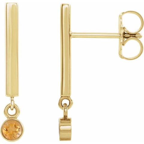 Citrine Bar Dangle Earrings - 14K Yellow Gold