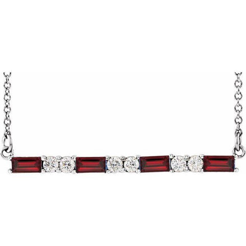 Mozambique Garnet & Diamond Bar 1/5 ctw Necklace 16-18" - Henry D Jewelry
