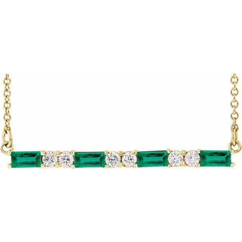 Emerald & Diamond Bar 1/5 ctw Necklace 16-18" - Henry D Jewelry