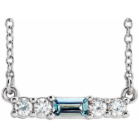 Aquamarine & Diamond Bar 1/5 ctw Necklace 18" - Henry D Jewelry