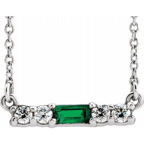 Emerald & Diamond Bar 1/5 ctw Necklace 18" - Henry D Jewelry