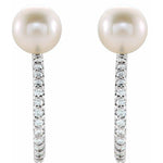Freshwater Pearl & Diamond 1/6 ctw Hoop Earring - Henry D Jewelry