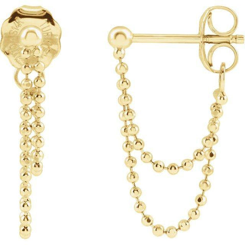Front to Back Bead Chain Earrings - 14K Yellow Gold - Henry D
