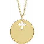 Pierced Cross Engravable Disc Necklace