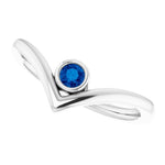 Blue Sapphire Solitaire Bezel-Set V Ring - Henry D Jewelry