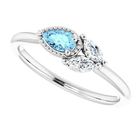 Aquamarine & Diamond Ring 1/8 ctw - Henry D Jewelry