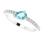 Blue Zircon & Diamond Ring 1/6 ctw - 14K White Gold - Henry D