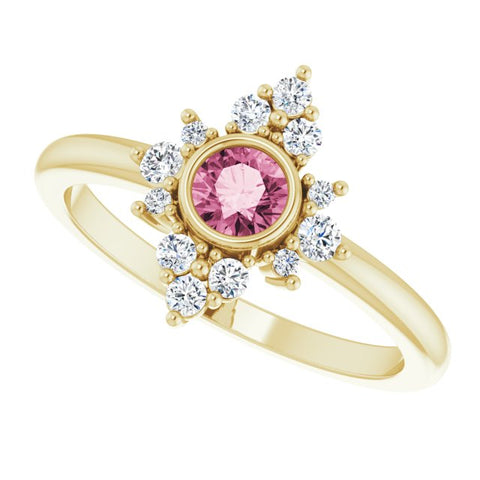 Pink Tourmaline & Diamond Ring 1/5 ctw - 14K Yellow Gold