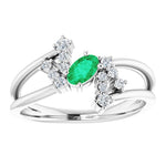 Emerald & Diamond Bypass Ring 1/8 ctw - 14K White Gold