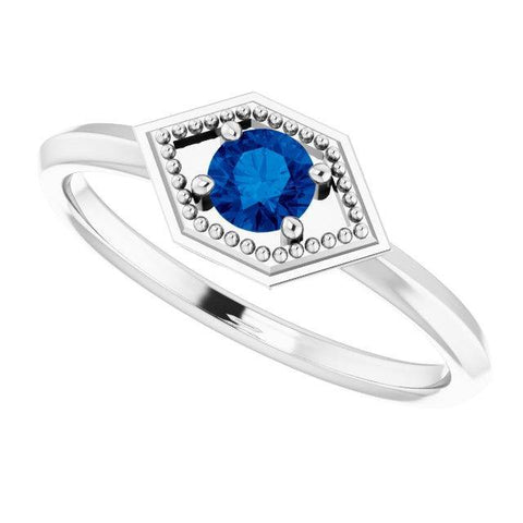 Blue Sapphire Geometric Ring - 14K White Gold - Henry D