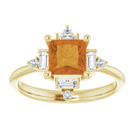 Citrine & Diamond Geometric Halo-Style Ring 1/5 ctw - 14K Yellow Gold