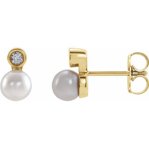 Akoya Pearl & Diamond Earrings  .03 ctw - Henry D