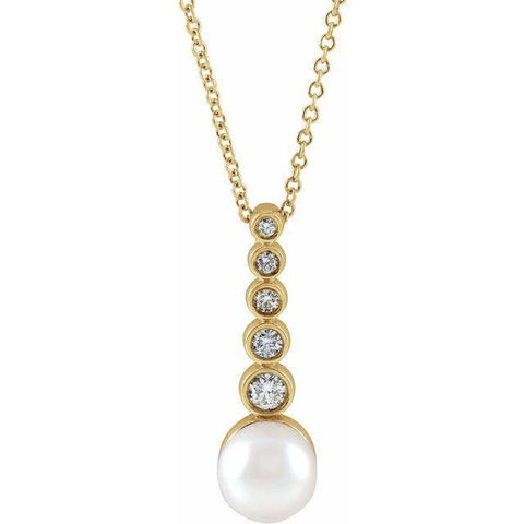 Akoya Pearl & Diamond Necklace 1/8 ctw 16-18" - Henry D
