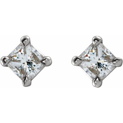 Princess Cut Diamond Stud Earrings 1/3 ctw - 14K White Gold