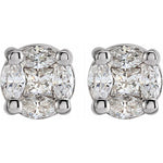 Diamond Cluster Earrings 1/3 ctw - 14K White Gold