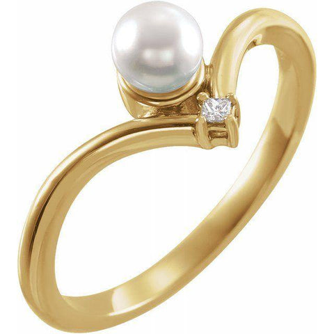 Akoya Pearl & Diamond Ring .03 ctw - 14K Yellow Gold - Henry D