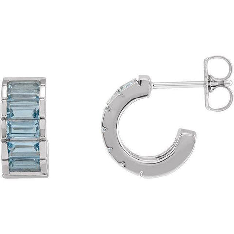 Aquamarine Channel-Set Hoop Earrings - 14K White Gold - Henry D