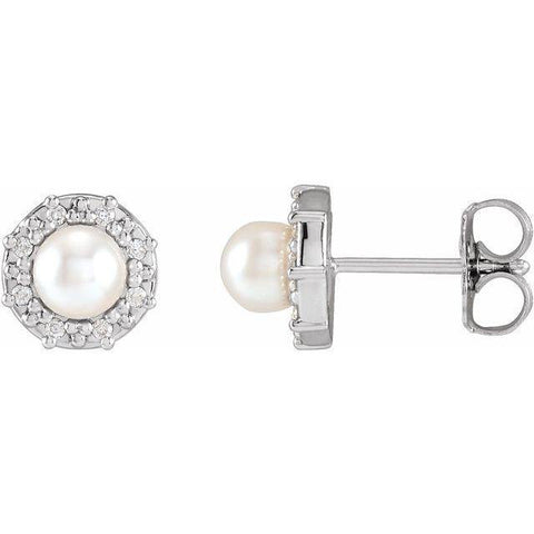 Akoya Pearl & Diamond Halo Earrings  .06 ctw - 14K White Gold - Henry D