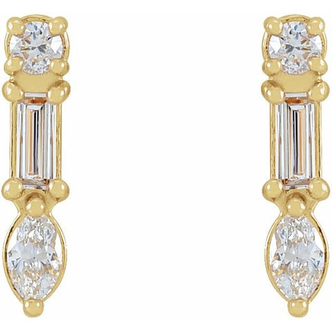 Multi-Shape Diamond Bar Earrings 1/3 ctw - 14K Yellow Gold