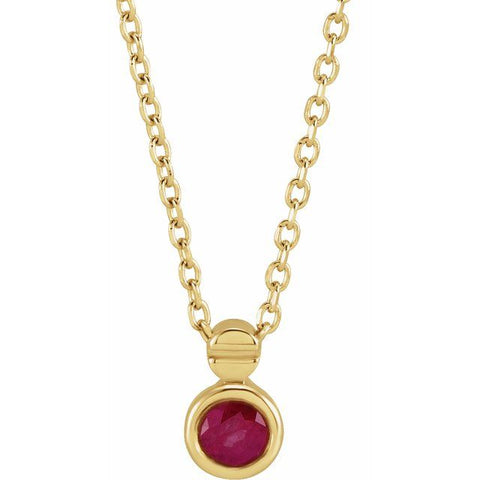Ruby Solitaire Necklace - 14K Yellow Gold