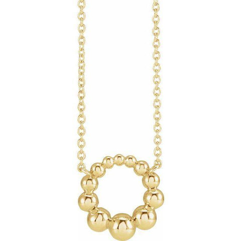 Beaded Circle Necklace 18" - 14K Yellow Gold - Henry D