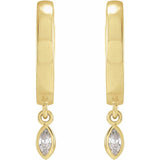Marquise Cut Diamond Hinged Hoop Earrings 1/8 ctw - 14K Yellow Gold