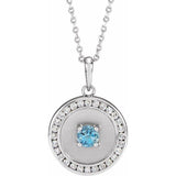 Aquamarine & Diamond Disc Necklace 1/4 ctw - 14K White Gold - Henry D